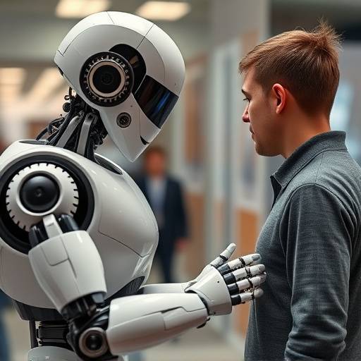 Immagine di un robot che interagisce con un essere umano