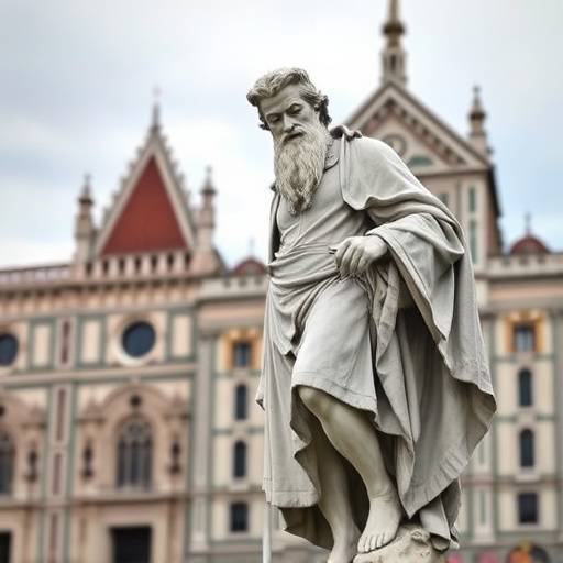 Una statua di Dante Alighieri a Firenze, con il Palazzo Vecchio sullo sfondo