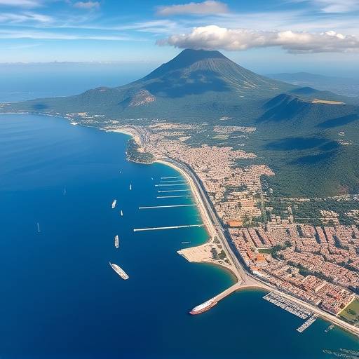 Veduta aerea del Golfo di Napoli con il Vesuvio sullo sfondo